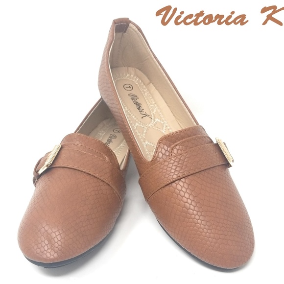 Victoria K Shoes Womens Slip On Loafer Buckle Flats B2848 Brown